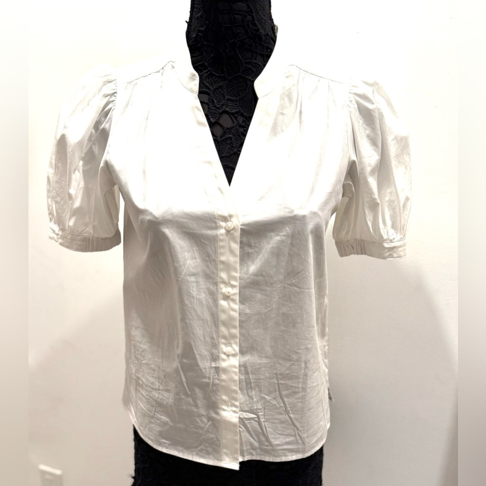 Express puff sleeve v neck button down blouse